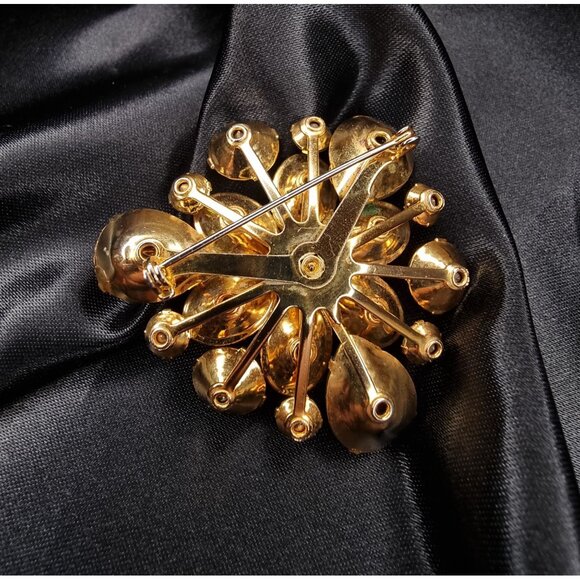 Vintage Gold-Tone Brooch With Faux Pearls & Iridescent Rhinestones Floral Design - Picture 4 of 5